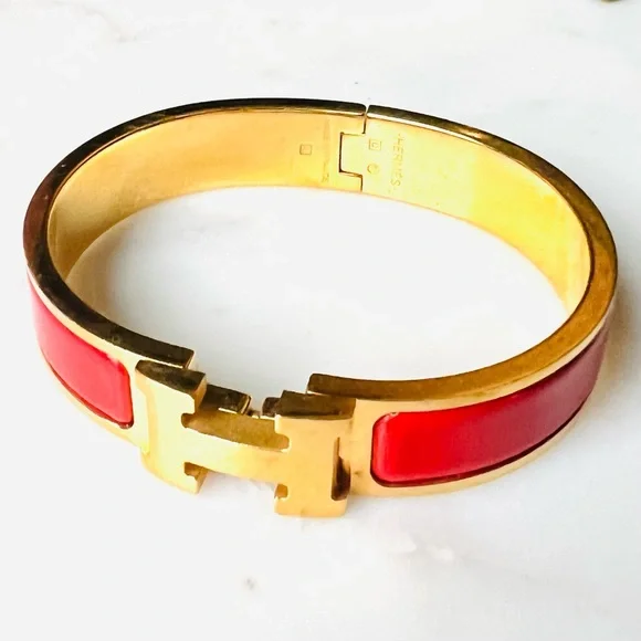 Hermes Clic H Bracelet Red Enamel and Gold PM